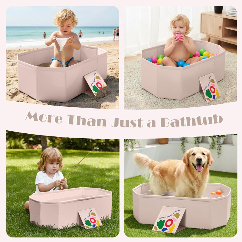 PGONEEE Baby Bathtub for Newborn to Toddlers, Foldable Infants Babies Bath Tub with Non-Slip Base and Drain Plug, Portable Bathtub for Home Outdoor (Ivory, 75-45-25CM) - Image 3