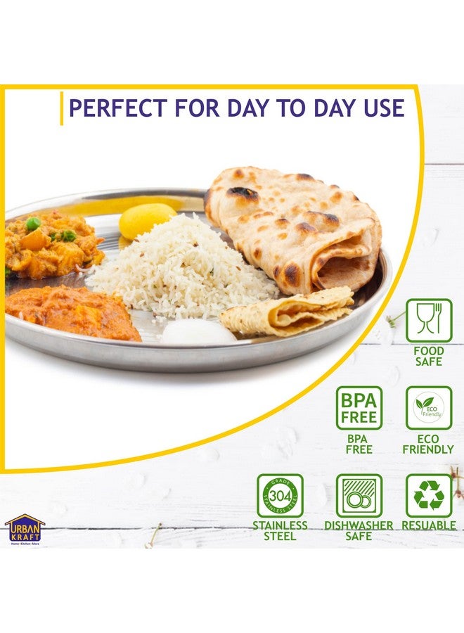 URBAN KRAFT URBAN KRAFT Stainless Steel Plate/Heavy Guage Steel Dinner Plates Set of 4 / High Grade Steel Plates for Lunch/Dinner with Mirror Finish, Bpa Free - Steel Thali Set (Pack of 4, 29.5 cm) - Image 3