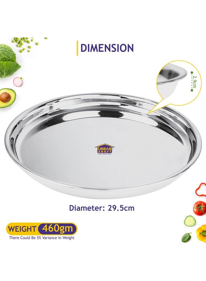 URBAN KRAFT URBAN KRAFT Stainless Steel Plate/Heavy Guage Steel Dinner Plates Set of 4 / High Grade Steel Plates for Lunch/Dinner with Mirror Finish, Bpa Free - Steel Thali Set (Pack of 4, 29.5 cm) - Image 2