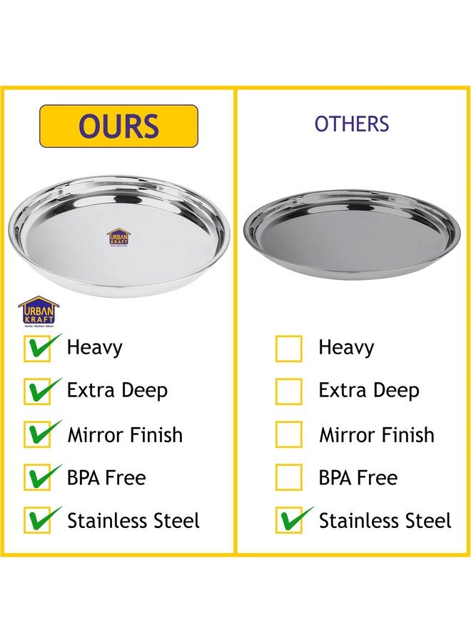 URBAN KRAFT URBAN KRAFT Stainless Steel Plate/Heavy Guage Steel Dinner Plates Set of 4 / High Grade Steel Plates for Lunch/Dinner with Mirror Finish, Bpa Free - Steel Thali Set (Pack of 4, 29.5 cm) - Image 5