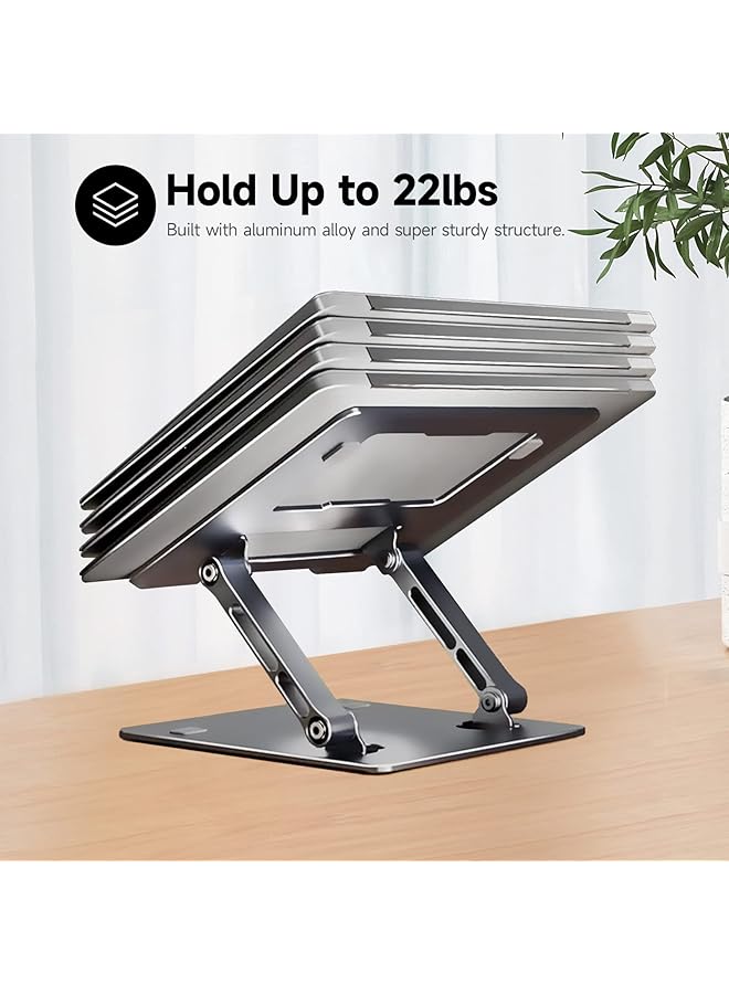 INFOSUN Laptop Stand Notebook Holder Height Adjustable Ventilated Aluminum Laptop Stand For Desk Foldable Portable Riser Laptop Stand Compatible With Laptop Computer 10 17.3 Inch Gray  - Image 5
