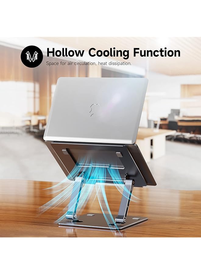INFOSUN Laptop Stand Notebook Holder Height Adjustable Ventilated Aluminum Laptop Stand For Desk Foldable Portable Riser Laptop Stand Compatible With Laptop Computer 10 17.3 Inch Gray  - Image 3