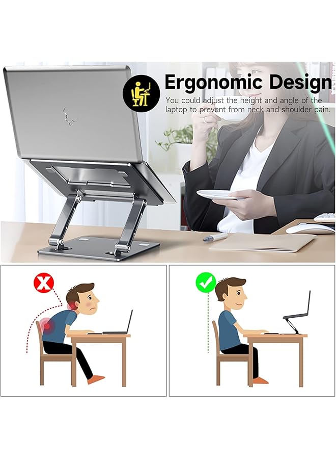 INFOSUN Laptop Stand Notebook Holder Height Adjustable Ventilated Aluminum Laptop Stand For Desk Foldable Portable Riser Laptop Stand Compatible With Laptop Computer 10 17.3 Inch Gray  - Image 2