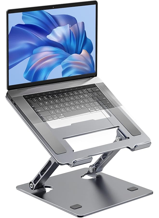 INFOSUN Laptop Stand Notebook Holder Height Adjustable Ventilated Aluminum Laptop Stand For Desk Foldable Portable Riser Laptop Stand Compatible With Laptop Computer 10 17.3 Inch Gray  - Image 1