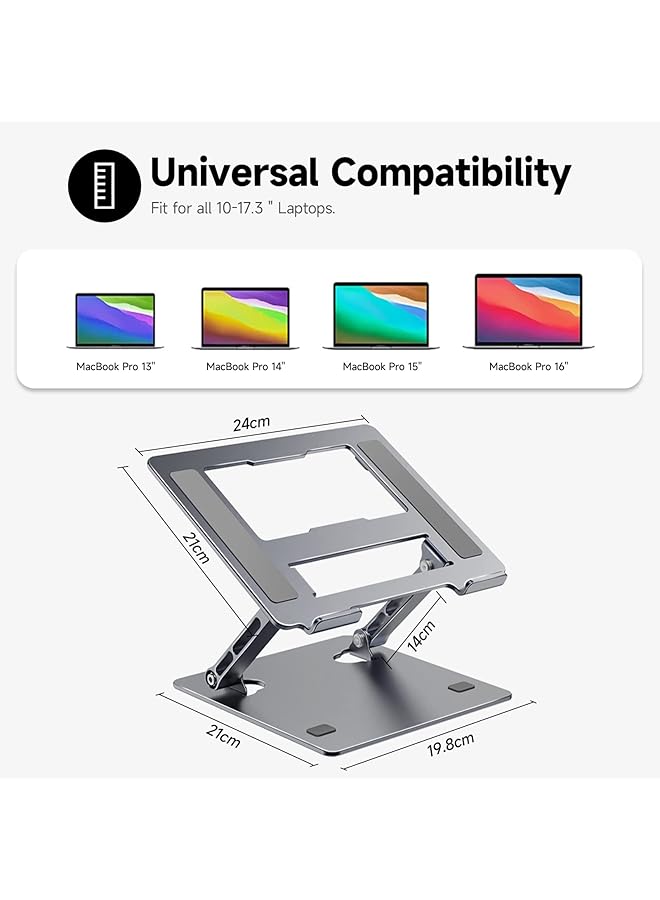 INFOSUN Laptop Stand Notebook Holder Height Adjustable Ventilated Aluminum Laptop Stand For Desk Foldable Portable Riser Laptop Stand Compatible With Laptop Computer 10 17.3 Inch Gray  - Image 4