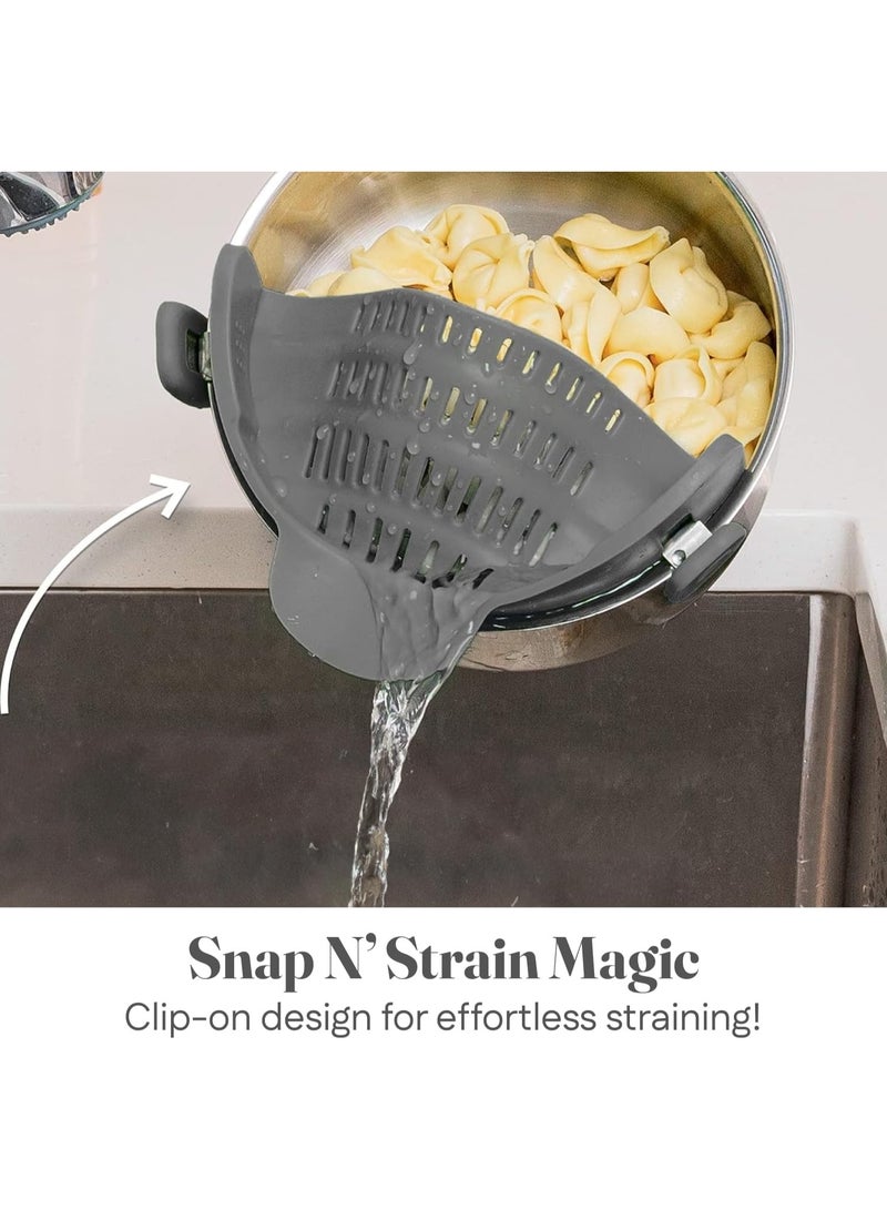 Strain Strainer,Kitchen Flexible Food Colander Durable Safe for Draining Spaghetti,Clip On Silicone Strainer,Spaghetti, Noodle, Ground Beef Fits Most Pots, Pans, and Bowls (Gray)  - Image 2