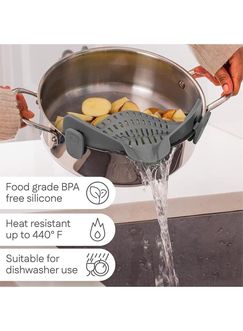 Strain Strainer,Kitchen Flexible Food Colander Durable Safe for Draining Spaghetti,Clip On Silicone Strainer,Spaghetti, Noodle, Ground Beef Fits Most Pots, Pans, and Bowls (Gray)  - Image 4