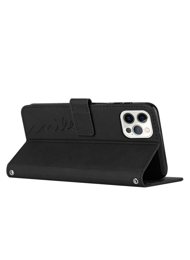 Zaboon Case For iPhone 13 Pro Skin Feel Heart Pattern Leather Phone Case With Lanyard - Image 3