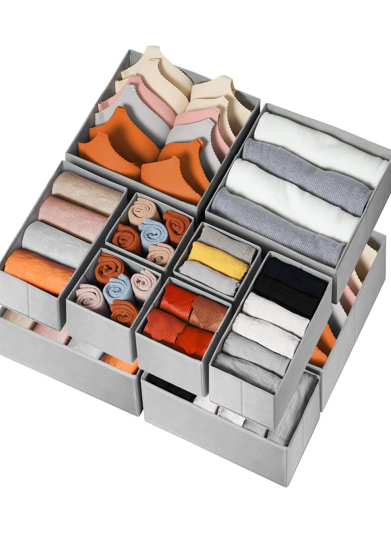 Hihonor Drawer Organizer for Clothing, 12 Pack Sock Underwear Drawer Organizer Bins, Foldable Fabric Closet Organizers and Storage, Dresser Drawer Dividers for Baby Clothes, Bra, Scarves, Belt, Tie  - Image 1