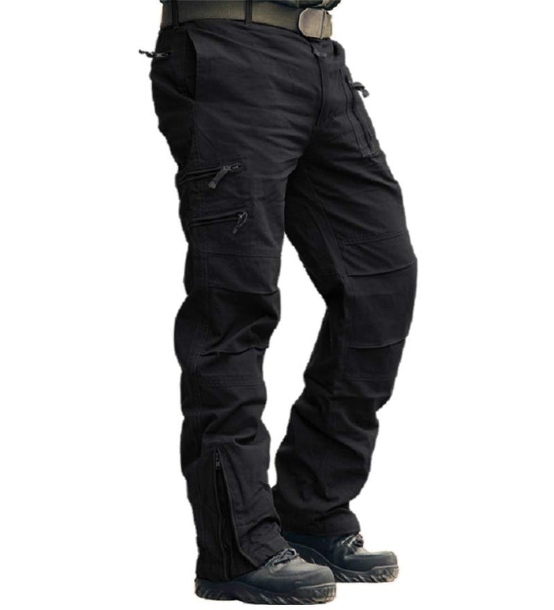 CRYSULLY Black Pants Men Casual Tactical Cargo Pants Cotton Stretch Man Military Hiking Trousers 9 Pockets 36