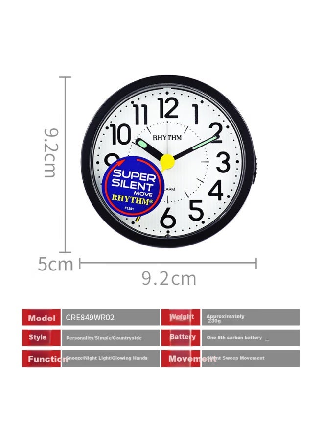 Rhythm Silent Alarm Clock For Students And Children, Cute Alarm Watch With Night Light, Bedroom Bedside Table Clock, 9cm Black Cre849wr02 Back-to Seaso - Image 3