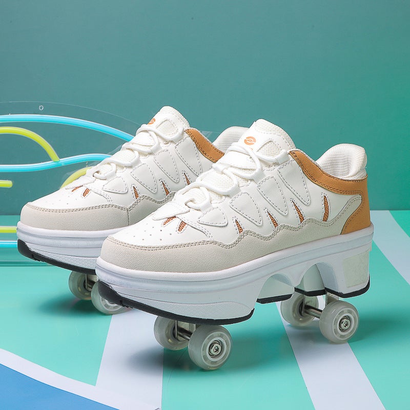 Children, Teenagers, Boys And Girls, Transforming Shoes, Four-Wheel Dual-Purpose Roller Skates, Double-Row Heelys, Roller Skates - Image 3