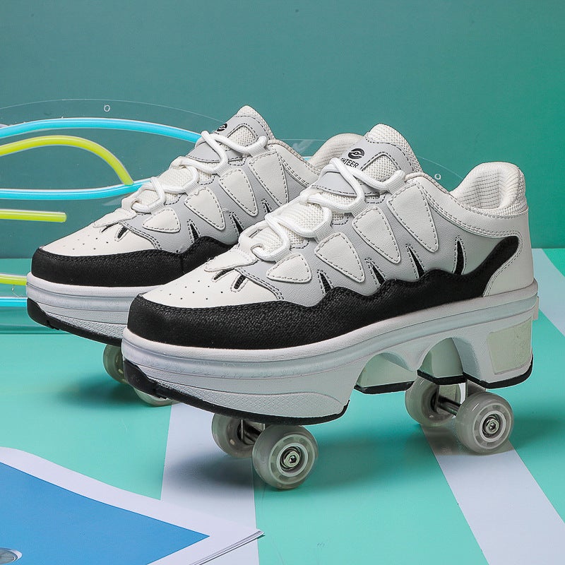 Children, Teenagers, Boys And Girls, Transforming Shoes, Four-Wheel Dual-Purpose Roller Skates, Double-Row Heelys, Roller Skates - Image 1
