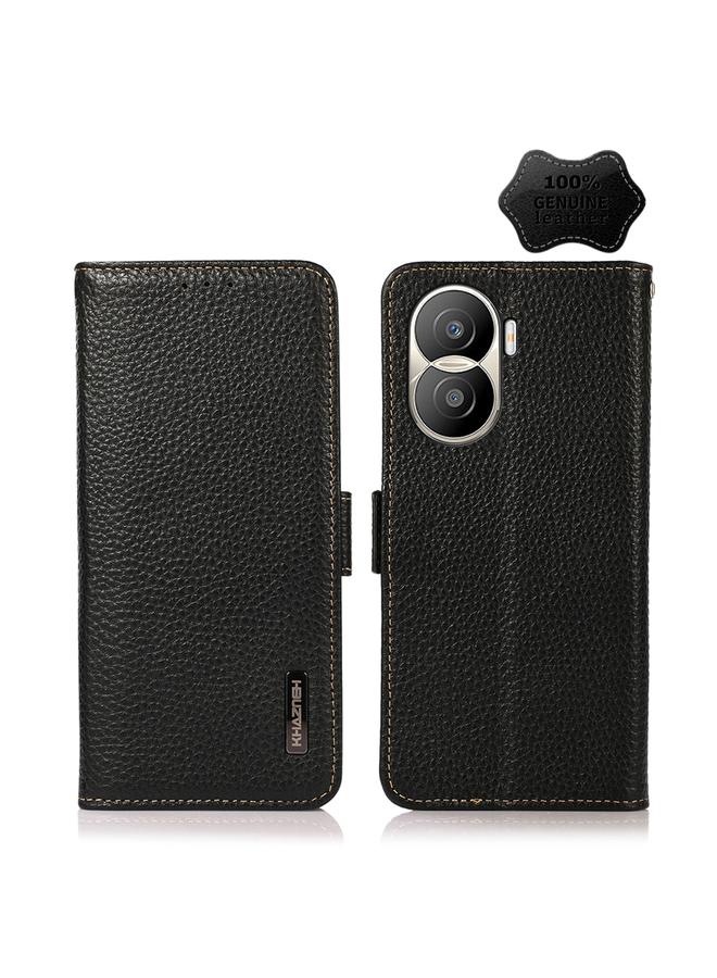 جرين تايجر جراب هاتف Honor X40i من KHAZNEH مصنوع من الجلد الطبيعي بنمط الليتشي مع خاصية تحديد الهوية بموجات الراديو (RFID) - Image 1