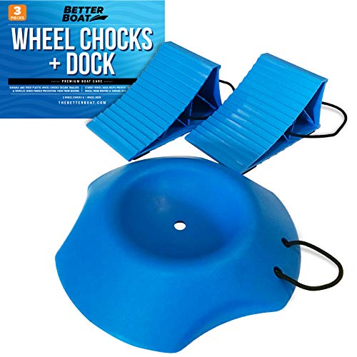 Better Boat 2 Trailer Wheel Chocks with Rope and Wheel Dock, for Boat Trailers, Travel Campers, RV Accessories, and All Trailer Tires - Image 1