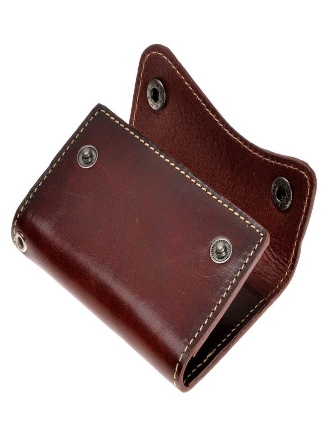 ZLYC محفظة مفاتيح من الجلد الطبيعي من ZLYC، مزودة بحلقة مفاتيح وإغلاق بزر بستة خطافات وحامل بطاقات، لون بني داكن - Image 3