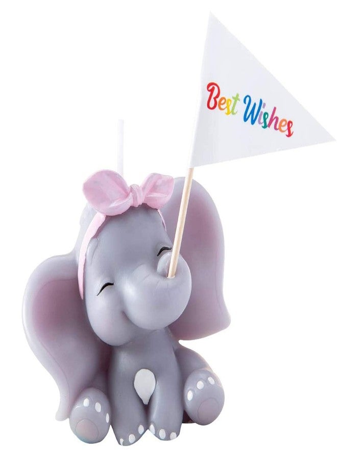 FLYPARTY Children's Birthday Candles with Best Wishes Flag,Handmade Adorable Cute Elephant Baby Shower Cake Topper Candle, Wedding Festival Theme Halloween Party Favors Decorations (Elephant Girl) - Image 1