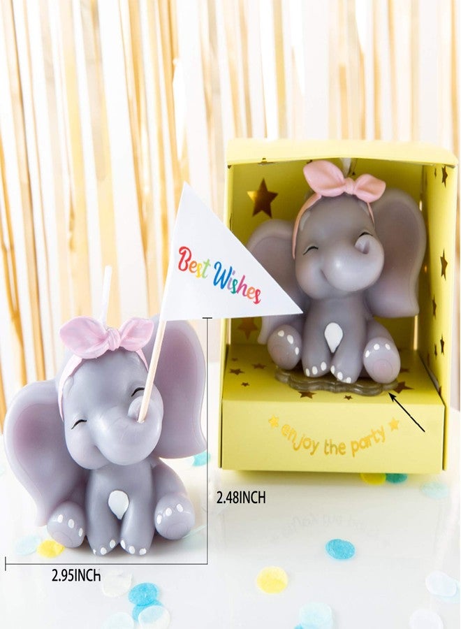 FLYPARTY Children's Birthday Candles with Best Wishes Flag,Handmade Adorable Cute Elephant Baby Shower Cake Topper Candle, Wedding Festival Theme Halloween Party Favors Decorations (Elephant Girl) - Image 2
