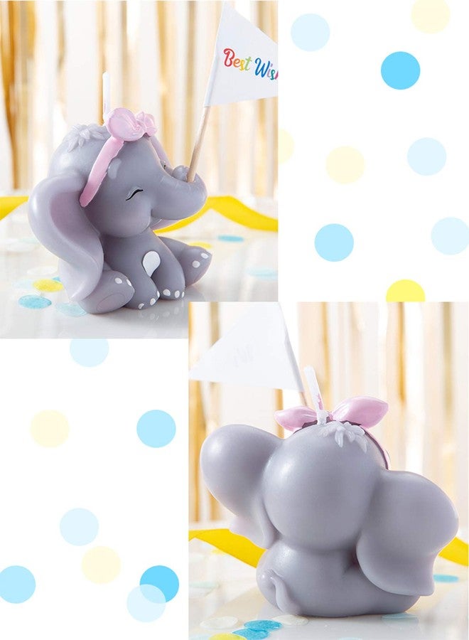 FLYPARTY Children's Birthday Candles with Best Wishes Flag,Handmade Adorable Cute Elephant Baby Shower Cake Topper Candle, Wedding Festival Theme Halloween Party Favors Decorations (Elephant Girl) - Image 3
