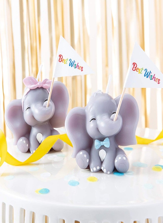 FLYPARTY Children's Birthday Candles with Best Wishes Flag,Handmade Adorable Cute Elephant Baby Shower Cake Topper Candle, Wedding Festival Theme Halloween Party Favors Decorations (Elephant Girl) - Image 5