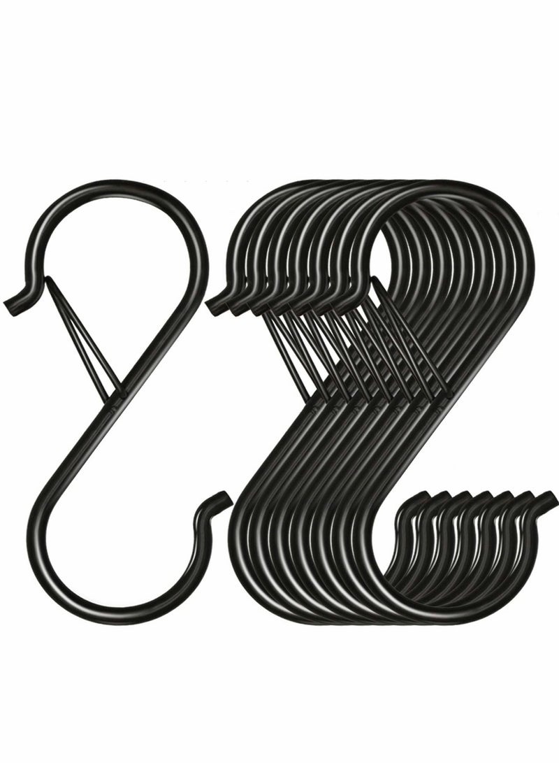 SYOSI S Hooks for Hanging, Heavy Duty S Hooks with Safety Buckle S Shaped Hooks Kitchen Pot Rack Hooks Closet Hooks for Hanging Plants, Clothes, Kitchen Utensil, Pots and Pans, Bags (8 Pack, Black) - Image 1