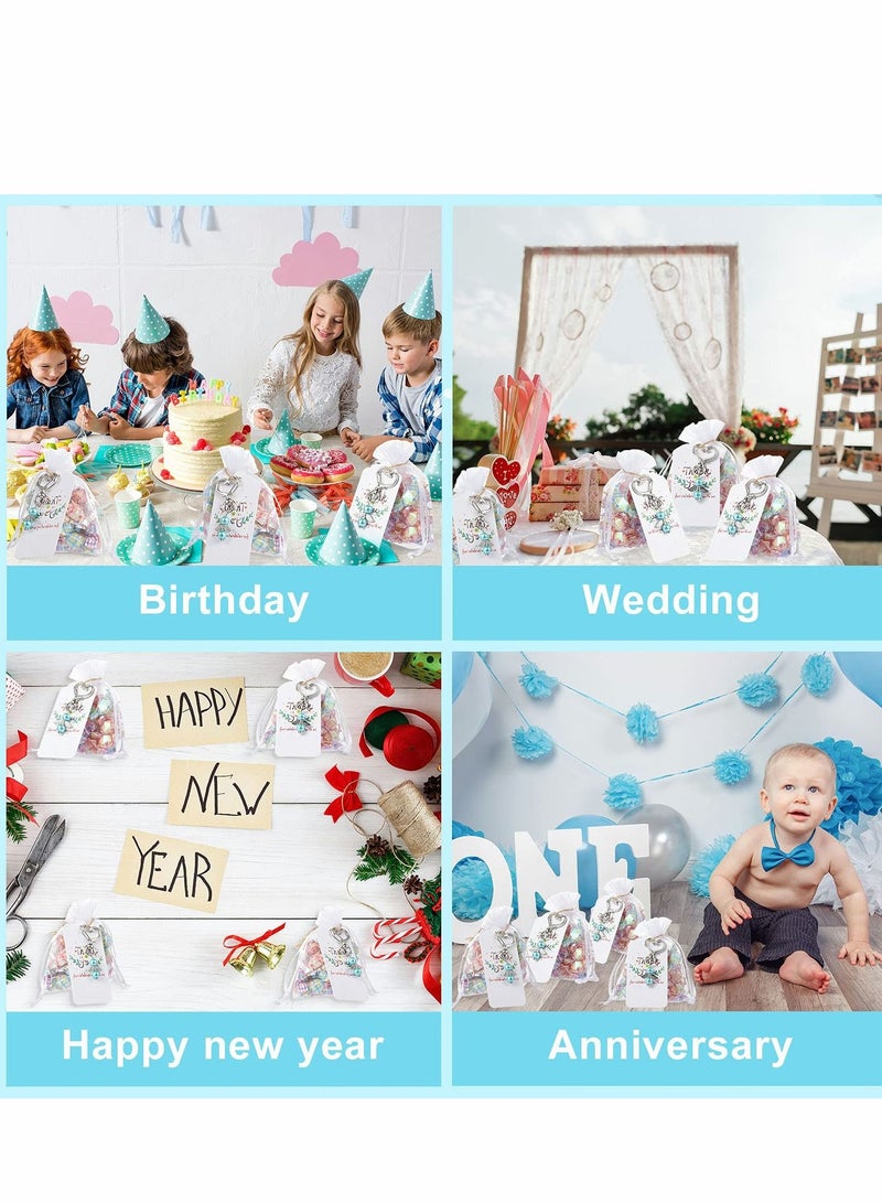 Excefore 50 Pcs Baby Shower Favors Keychain Favor Organza Bags Thank Card Tags Guest Return for Girl Bridal Wedding Baptism Birthday Party (Blue) - Image 5