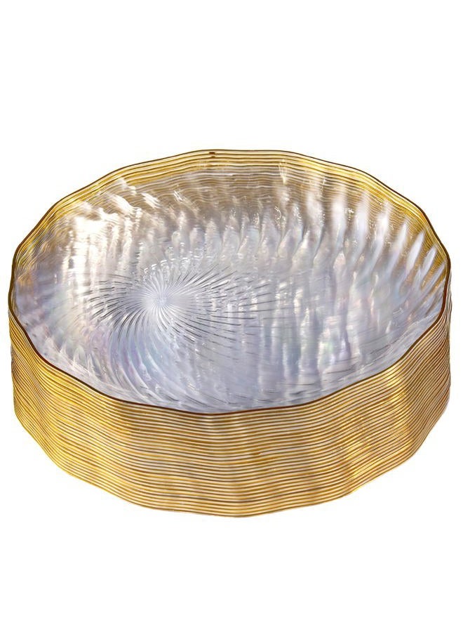 PLASTICPRO 30 Pack Elegant Plastic Plates 10 inch Clear with Gold Rim Spiral Design Disposable Plastic Dinner Plates - Image 1