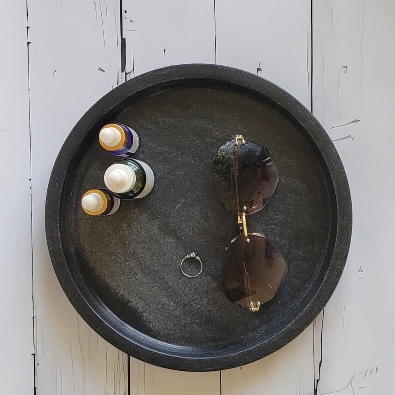 RM Marble Tray Black Designer Edges Marble Tray for Pooja Bathroom Counter Top Living Room Kitchen Serving Dining Table Jewellery Candle Perfume Cosmetic Organizer Vanity Platter - Image 2