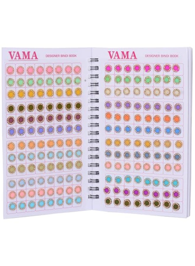 VAMA Fashions 372 Multicolor Round Pastel English Colors Stone Border Booklet Forehead Sindoor Indian Sticker Bindi Book for Women - Image 1