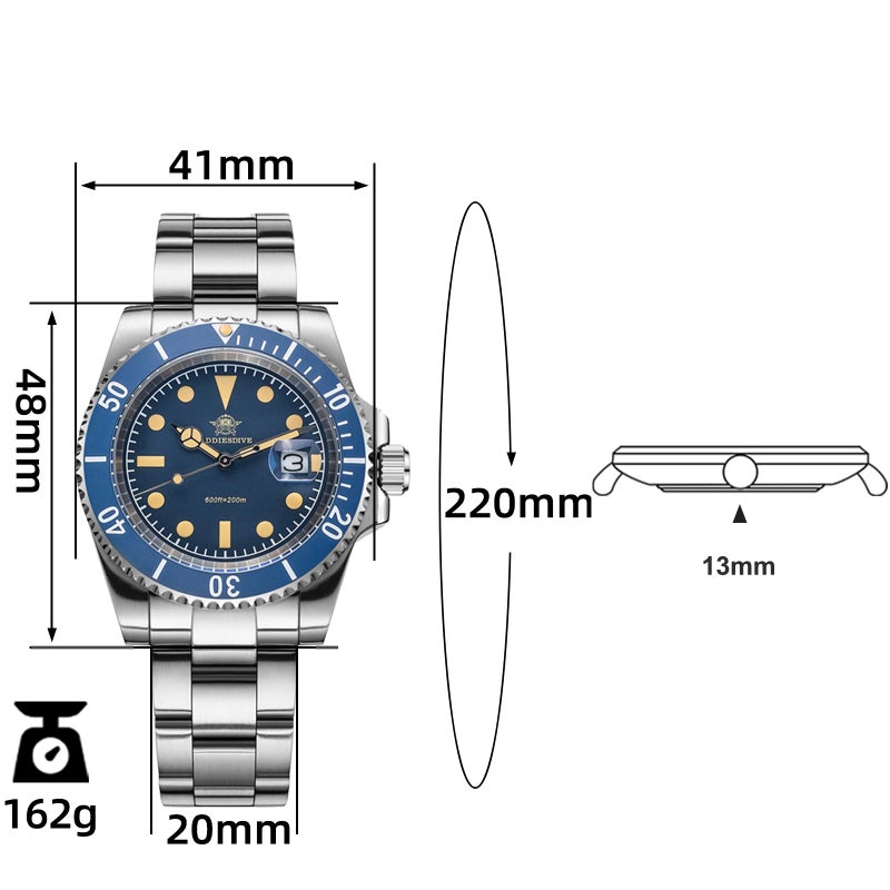 ADDIESDIVE Mens Analog 41MM Wrist Watch | Japanese Quartz - Water Resistant up to 200 Meters Calendar pane Blue dial - Image 2