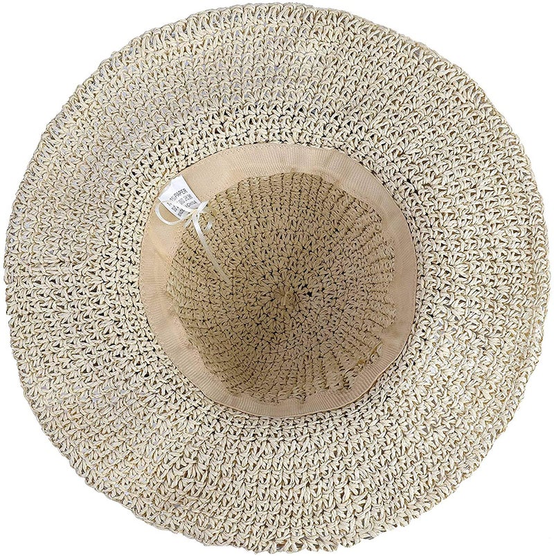 Boolavard Women Straw Hat Wide Brim Beach Sun Cap Foldable Large Lady Floppy 100% Natural Paper Braided for Travel Decoration Summer Vacation Soft Lightweight and Breathable (Beige) - Image 5