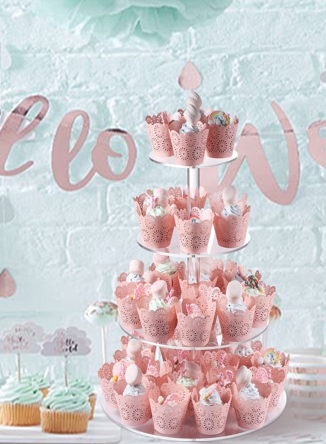 Boxalls Cupcake Stand, 4 Tier Round Acrylic Cupcake Display Stand Holder, Clear Dessert Pastry Tower for Wedding, Birthday, Theme Party, Baby Shower - Image 3