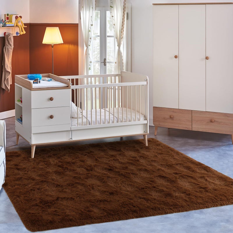 Macgace سجاد منطقة Macgace Fluffy لديكور غرفة نوم جمالية 3x5 براون سجادة مع نقاط غير انزلاق لغرفة المعيش - Image 3