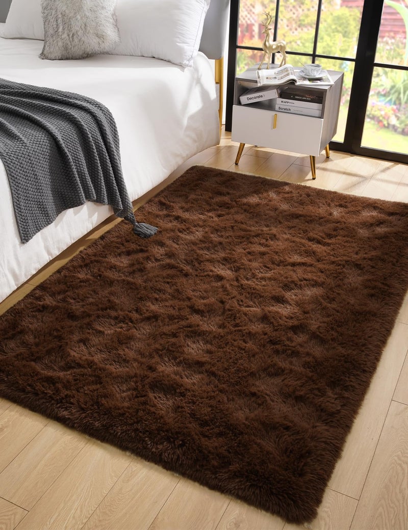 Macgace سجاد منطقة Macgace Fluffy لديكور غرفة نوم جمالية 3x5 براون سجادة مع نقاط غير انزلاق لغرفة المعيش - Image 2