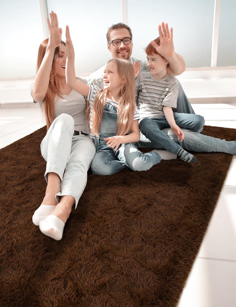 Macgace سجاد منطقة Macgace Fluffy لديكور غرفة نوم جمالية 3x5 براون سجادة مع نقاط غير انزلاق لغرفة المعيش - Image 1