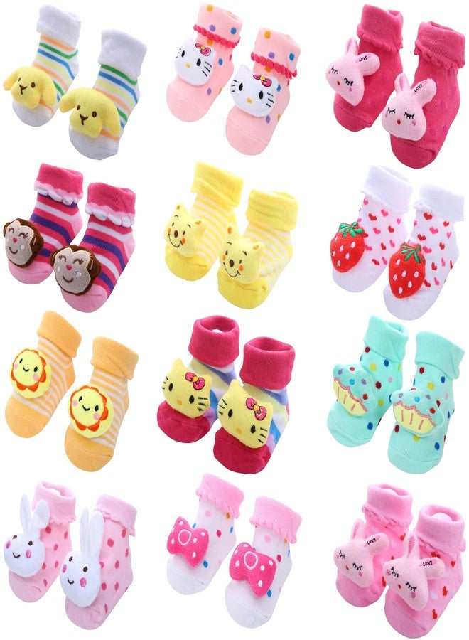 Kidbee Baby Socks Assorted Prints Crawling Anti Skid Griped Socks (0-12 Months) (Girls Color, 4) - Image 2