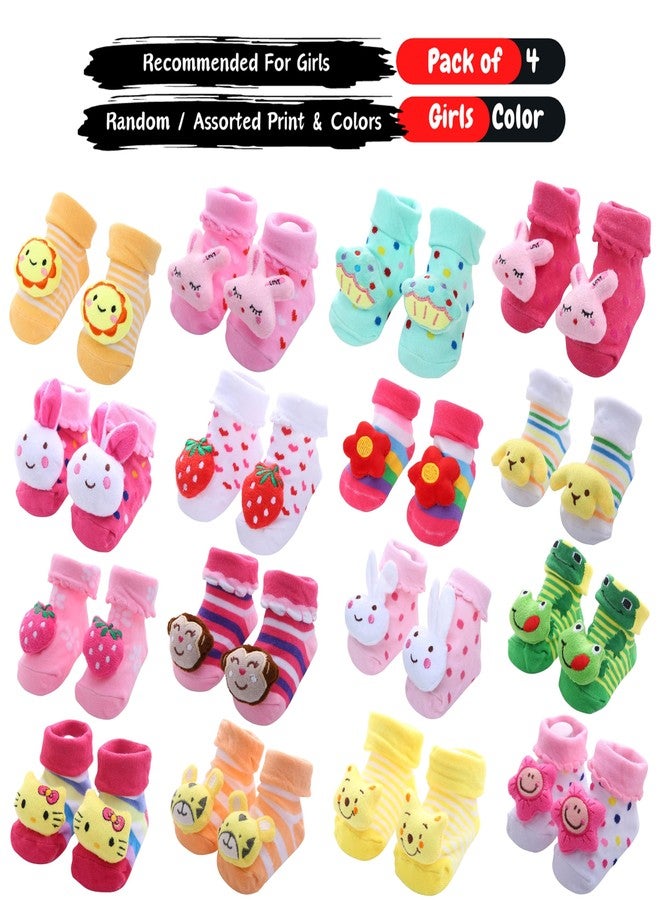 Kidbee Baby Socks Assorted Prints Crawling Anti Skid Griped Socks (0-12 Months) (Girls Color, 4) - Image 3