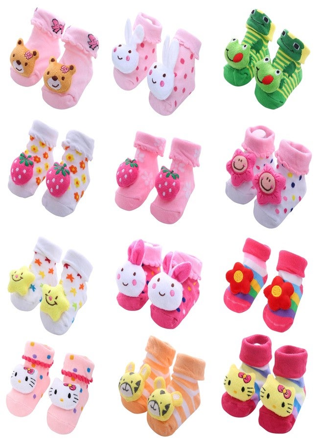 Kidbee Baby Socks Assorted Prints Crawling Anti Skid Griped Socks (0-12 Months) (Girls Color, 4) - Image 1