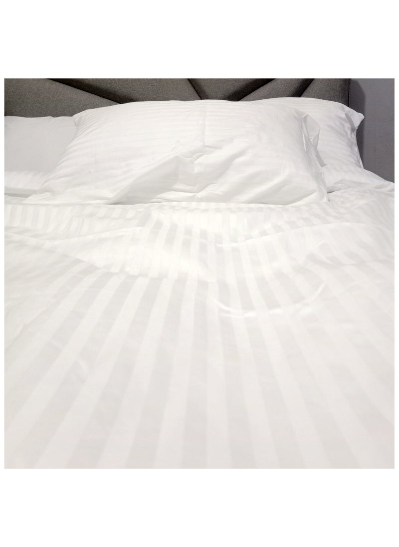 BedNHome Fitted Bed Sheet Set, 100% Egyptian Cotton, 350Tc, Stripe, 1Cm, Off White ,2Pillowcases. 180X200Cm  - Image 2