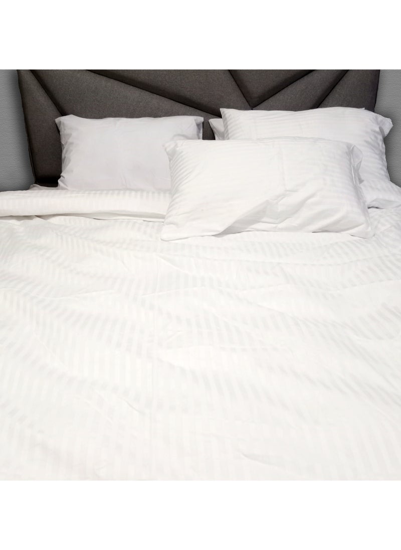 BedNHome Fitted Bed Sheet Set, 100% Egyptian Cotton, 350Tc, Stripe, 1Cm, Off White ,2Pillowcases. 180X200Cm  - Image 1