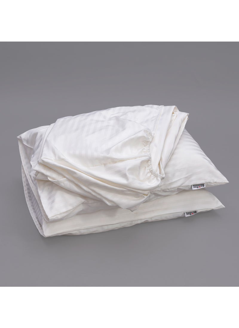 BedNHome Fitted Bed Sheet Set, 100% Egyptian Cotton, 350Tc, Stripe, 1Cm, Off White ,2Pillowcases. 180X200Cm  - Image 3