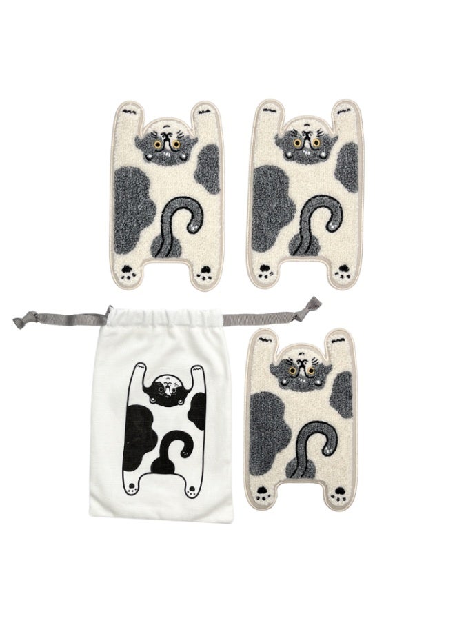 استوديو رو يو مجموعة 3 دوارات تحت الأكواب مع حقيبة تخزين، مجموعة دوارات ناعمة بتطريز لطيف، زينة منزلية قابلة للتعليق (قط/نمر/أسد/تنين/أرنب) - Image 2