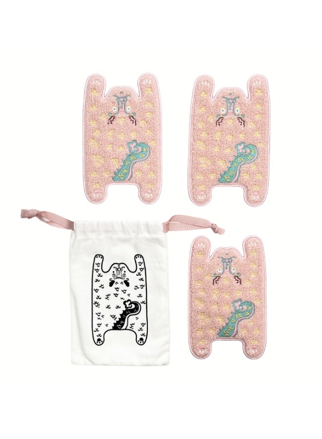 استوديو رو يو مجموعة 3 دوارات تحت الأكواب مع حقيبة تخزين، مجموعة دوارات ناعمة بتطريز لطيف، زينة منزلية قابلة للتعليق (قط/نمر/أسد/تنين/أرنب) - Image 4