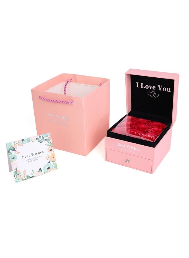 Pink Jewelry Box with Rose Flowers and Drawer, 'I Love You' Gift Set for Women(no necklace ) - Image 1