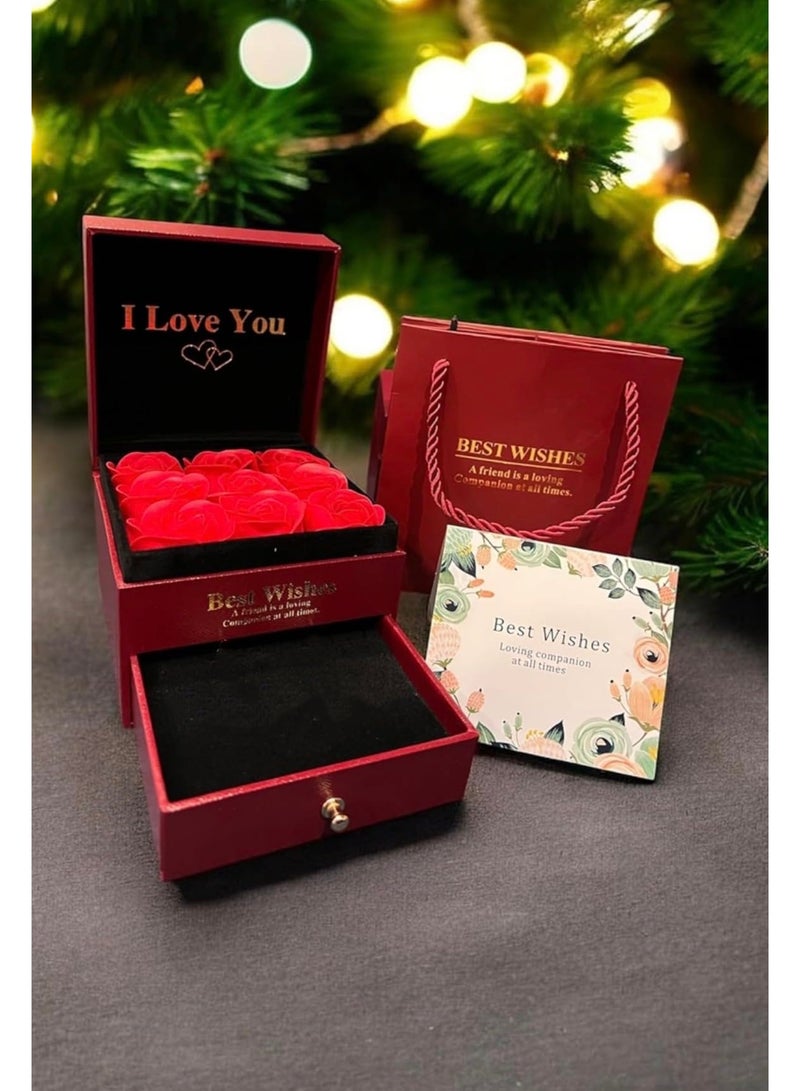 Pink Jewelry Box with Rose Flowers and Drawer, 'I Love You' Gift Set for Women(no necklace ) - Image 5