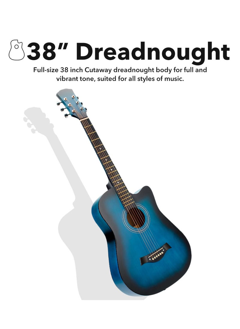 ShineDown ShineDown 38 inch Acoustic Guitar Blue in Full Size For Beginner All Wood Cutaway Starter Set with Free Bag Capo A Pack of Extra Strings Picks Strap  - Image 2