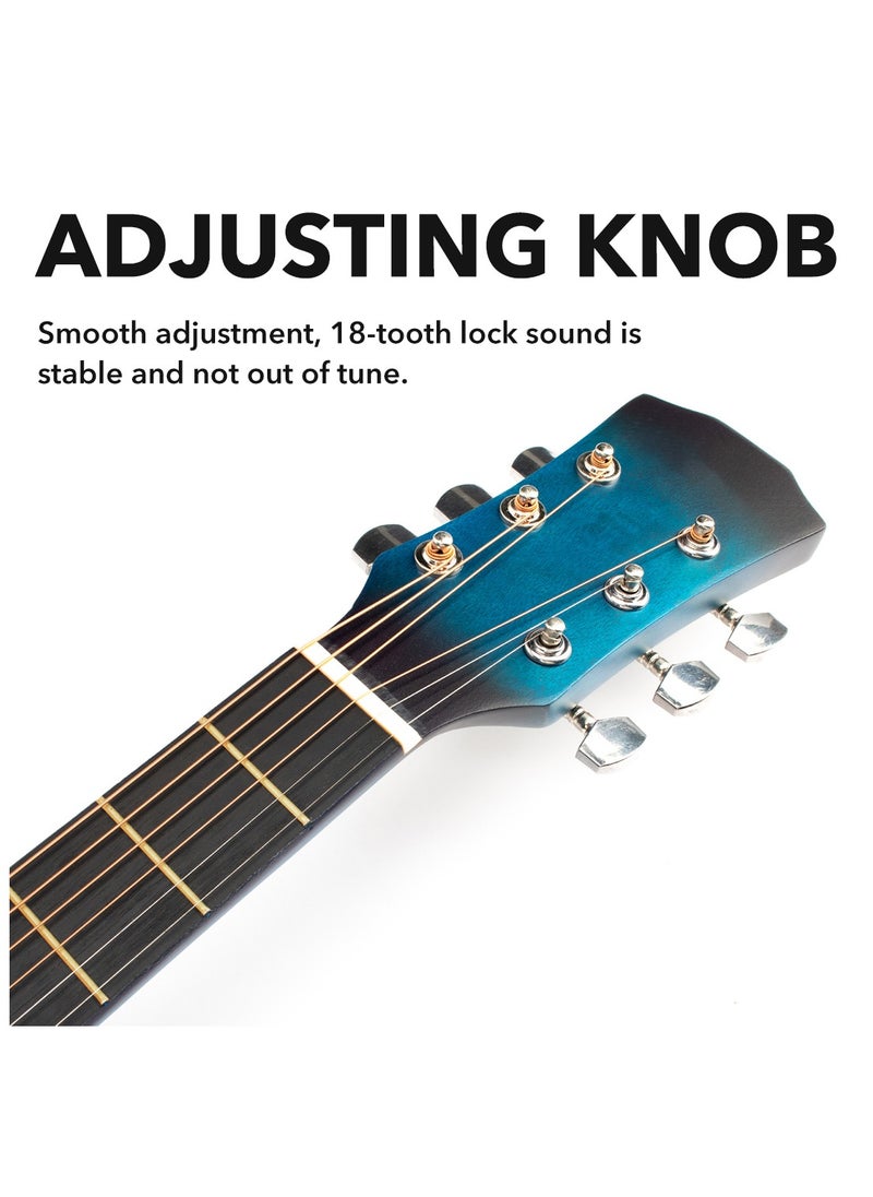 ShineDown ShineDown 38 inch Acoustic Guitar Blue in Full Size For Beginner All Wood Cutaway Starter Set with Free Bag Capo A Pack of Extra Strings Picks Strap  - Image 5