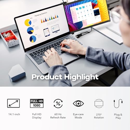 MP Mobile Pixels Duex Max DS 14.1'' Laptop Monitor Extender, Full HD FHD 1080P Portable Monitors,USB Type-C/HDMI Port for 14-17 '' Laptop, Compatible with Windows/Mac/Android/Switch(Dual Monitor) - Image 4