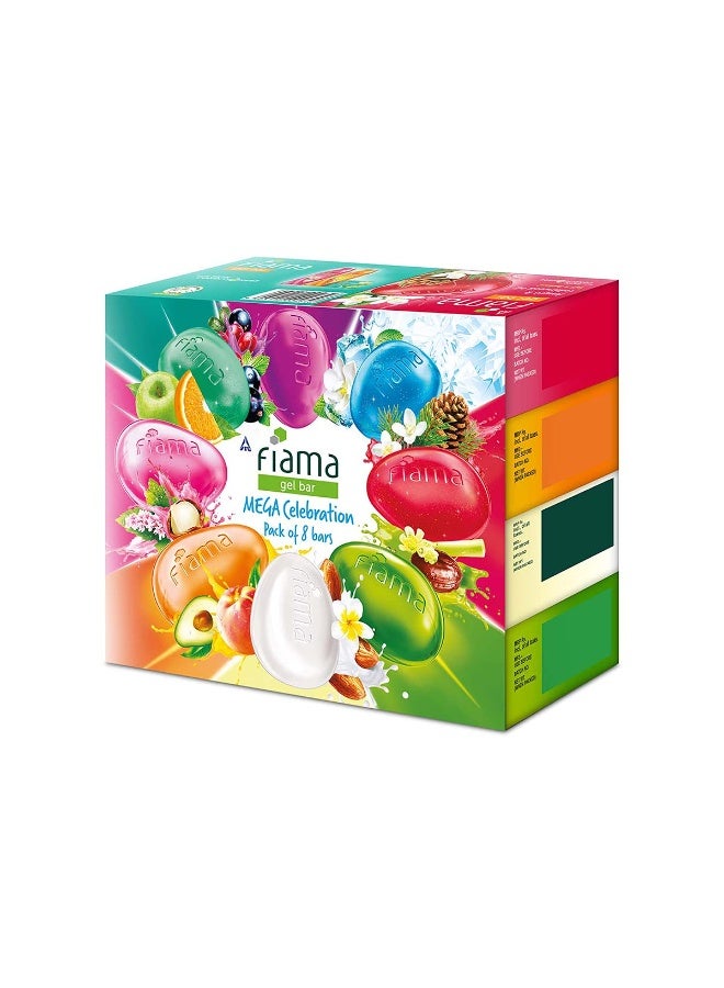 Fiama Gel Bathing Bar Mega Celebration pack, with 8 unique gel bars, with skin conditioners for moisturized skin, 125g soap (Pack of 8) - Image 1