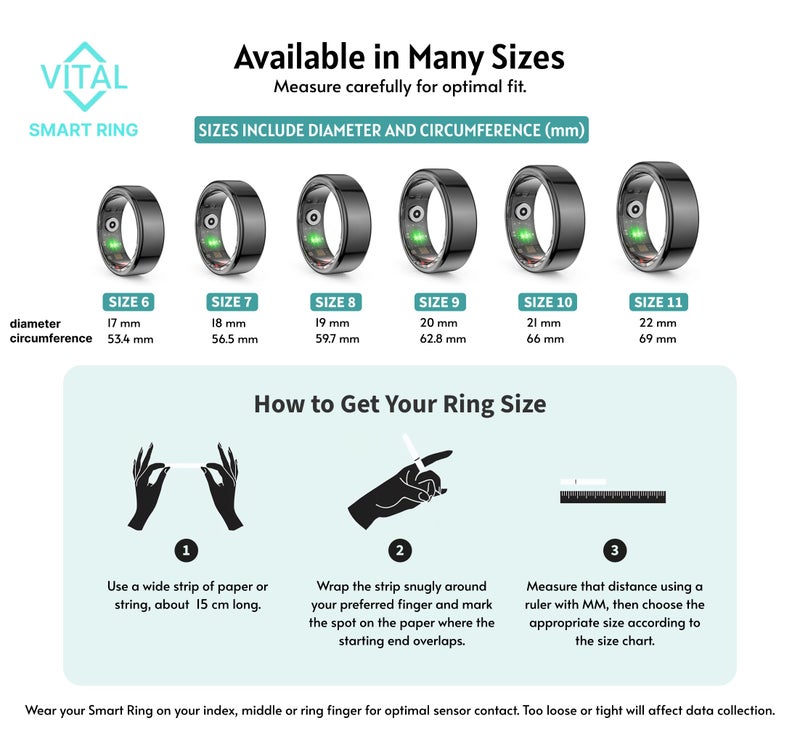 FREEZE2TRIM Vital Health Smart Ring for Women Rings for Men with Fitness, Sleep Monitor, Heart Rate, Activity Tracking, App (Size 11), Black - Image 5